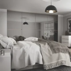 Spacepro Minimalist 4-Door Sliding Wardrobe Door Kit Silver Frame Grey Tinted Mirror Panel 2416 X 2260mm -ClearAmber shop 102GP A1