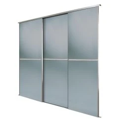 Spacepro Minimalist 3-Door Sliding Wardrobe Door Kit Silver Frame Grey Tinted Mirror Panel 2718 X 2260mm