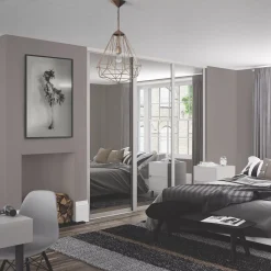Spacepro 3-Door Sliding Wardrobe Door Kit Dove Grey Frame Mirror Panel 2136 X 2260mm
