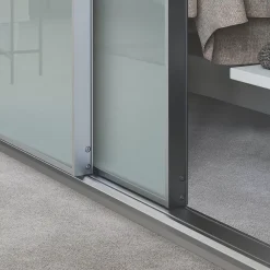 Spacepro Minimalist 3-Door Sliding Wardrobe Door Kit Silver Frame Arctic White Glass Panel 2718 X 2260mm -ClearAmber shop 169GP A2