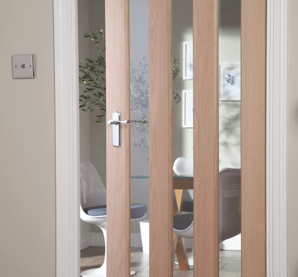 Jeld-Wen Aston 3-Clear Light Unfinished Oak Veneer Wooden 3-Panel Internal Door 1981 X 686mm 5 Jeld-Wen Aston 3-Clear Light Unfinished Oak Veneer Wooden 3-Panel Internal Door 1981 X 686mm - Image 3