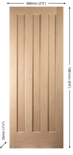 Jeld-Wen Aston Unfinished Oak Veneer Wooden 3-Panel Internal Door 1981 X 686mm