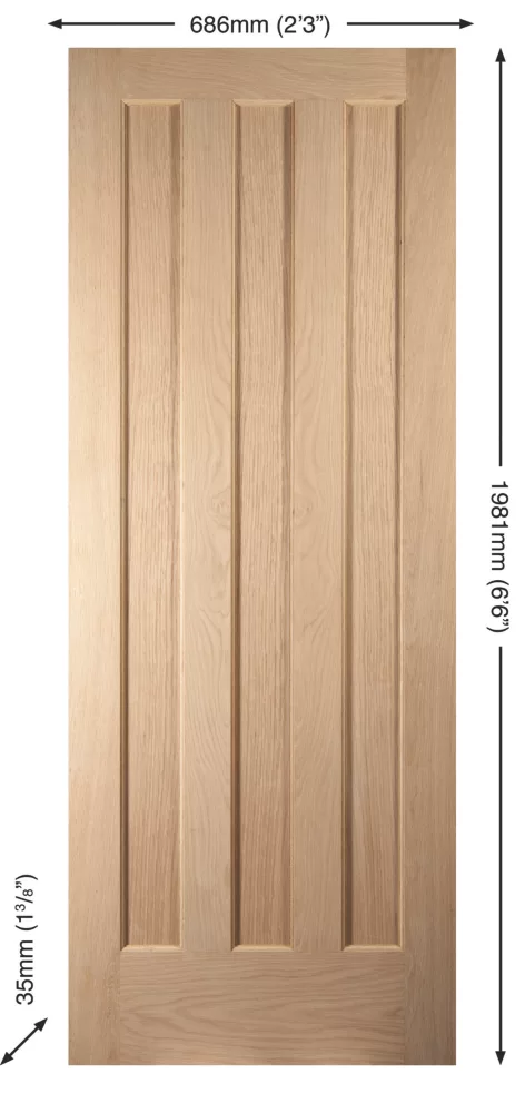 Jeld-Wen Aston Unfinished Oak Veneer Wooden 3-Panel Internal Door 1981 X 686mm 3 Jeld-Wen Aston Unfinished Oak Veneer Wooden 3-Panel Internal Door 1981 X 686mm