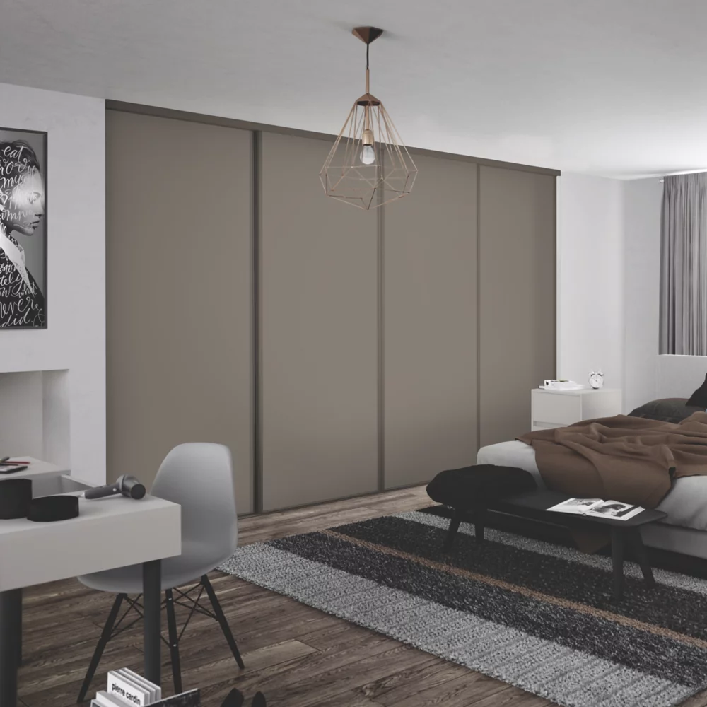 Spacepro Classic 4-Door Sliding Wardrobe Door Kit Stone Grey Frame Stone Grey Panel 2370 X 2260mm 4 Spacepro Classic 4-Door Sliding Wardrobe Door Kit Stone Grey Frame Stone Grey Panel 2370 X 2260mm - Image 2