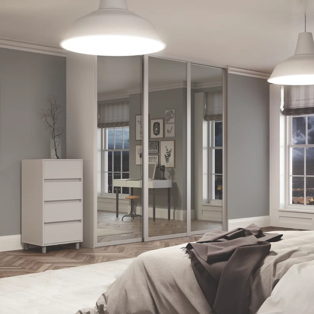 Spacepro Shaker 3-Door Sliding Wardrobe Door Kit Cashmere Frame Mirror Panel 2592 X 2260mm 4 Spacepro Shaker 3-Door Sliding Wardrobe Door Kit Cashmere Frame Mirror Panel 2592 X 2260mm - Image 2