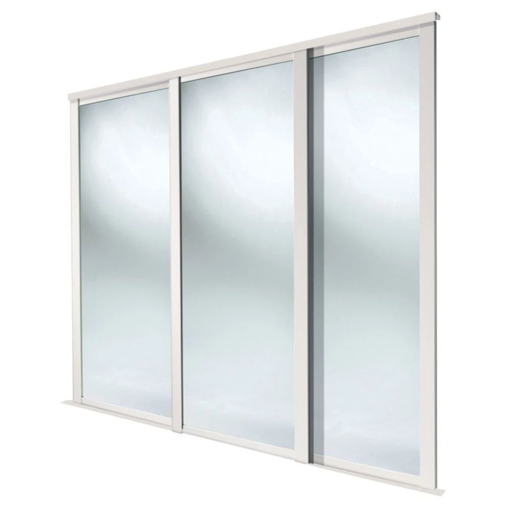 Spacepro Shaker 3-Door Sliding Wardrobe Door Kit Cashmere Frame Mirror Panel 2592 X 2260mm 3 Spacepro Shaker 3-Door Sliding Wardrobe Door Kit Cashmere Frame Mirror Panel 2592 X 2260mm