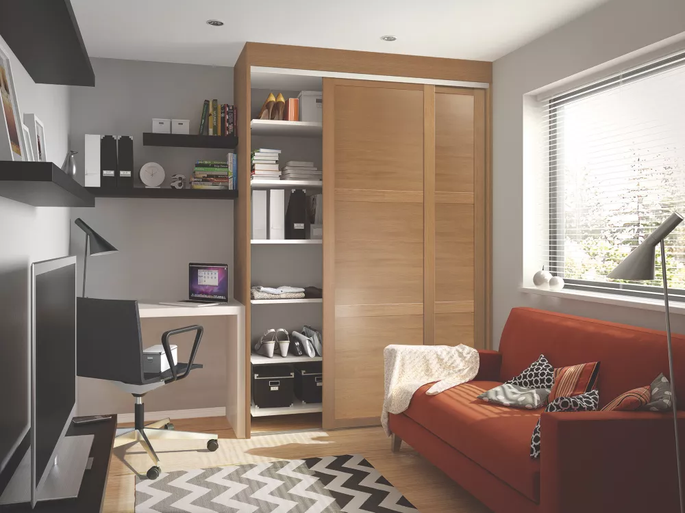 Spacepro Shaker 1-Door Sliding Wardrobe Door Oak Frame Oak Panel 762 X 2260mm 4 Spacepro Shaker 1-Door Sliding Wardrobe Door Oak Frame Oak Panel 762 X 2260mm - Image 2