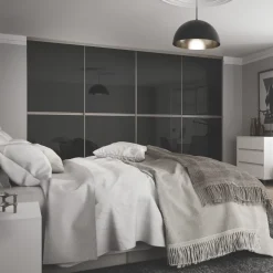 Spacepro Minimalist 4-Door Sliding Wardrobe Door Kit Silver Frame Black Glass Panel 3024 X 2260mm -ClearAmber shop 257GP A1