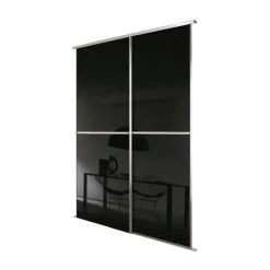 Spacepro Minimalist 2-Door Sliding Wardrobe Door Kit Silver Frame Black Glass Panel 1208 X 2260mm