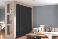 Spacepro Classic 4-Door Framed Glass Sliding Wardrobe Doors Black Frame Black Panel 2978 X 2260mm -ClearAmber shop 2607F A2