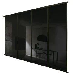 Spacepro Classic 4-Door Framed Glass Sliding Wardrobe Doors Black Frame Black Panel 2978 X 2260mm
