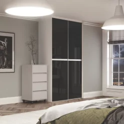 Spacepro Minimalist 2-Door Sliding Wardrobe Door Kit Silver Frame Black Glass Panel 1816 X 2260mm -ClearAmber shop 277GP A1