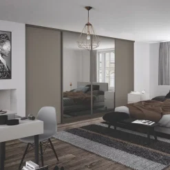 Spacepro Classic 4-Door Sliding Wardrobe Door Kit Stone Grey Frame Stone Grey / Mirror Panel 2978 X 2260mm -ClearAmber shop 301GK A1