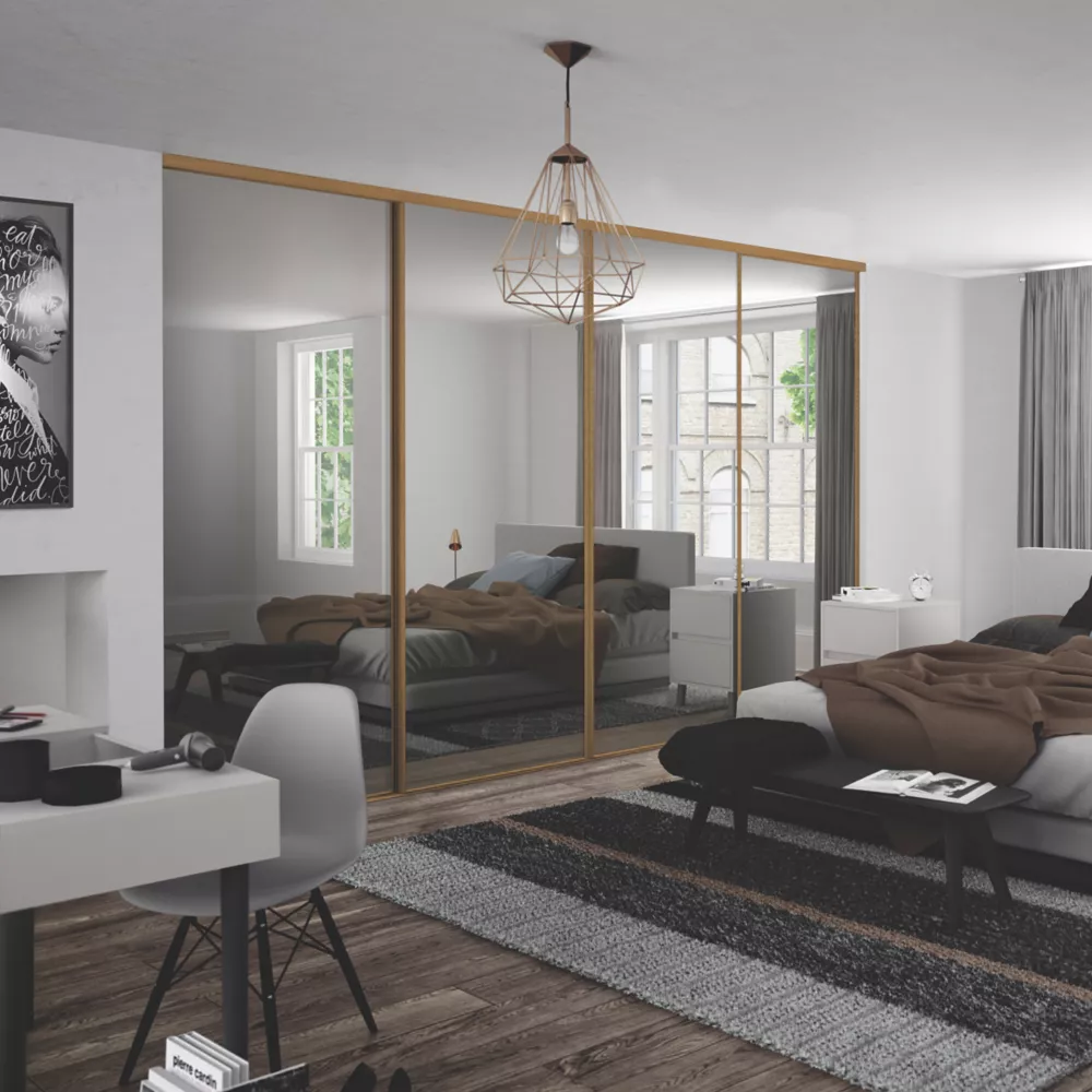 Spacepro Classic 4-Door Sliding Wardrobe Door Kit Oak Frame Mirror Panel 2978 X 2260mm 4 Spacepro Classic 4-Door Sliding Wardrobe Door Kit Oak Frame Mirror Panel 2978 X 2260mm - Image 2