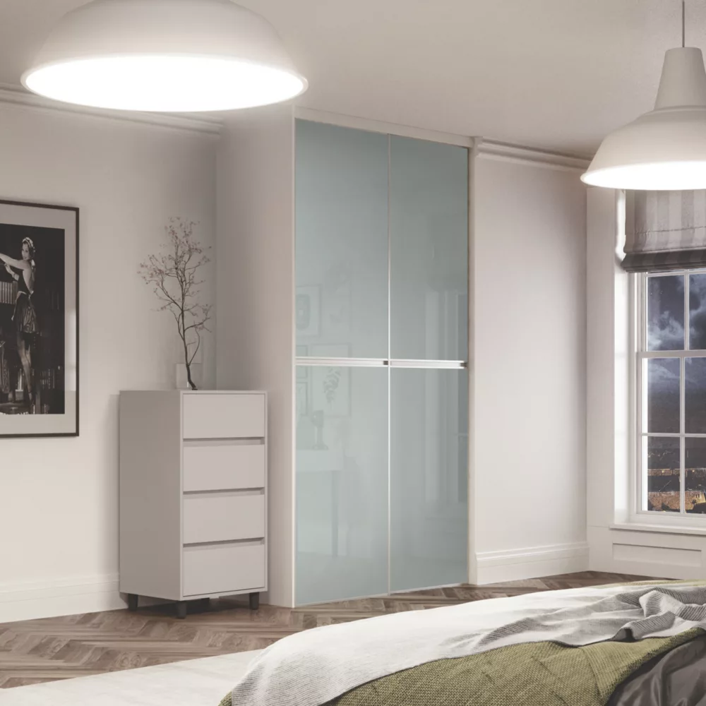 Spacepro Minimalist 2-Door Sliding Wardrobe Door Kit Silver Frame Arctic White Glass Panel 1512 X 2260mm 4 Spacepro Minimalist 2-Door Sliding Wardrobe Door Kit Silver Frame Arctic White Glass Panel 1512 X 2260mm - Image 2