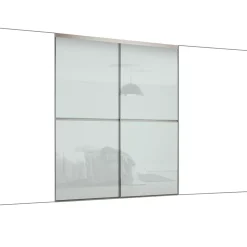 Spacepro Minimalist 2-Door Sliding Wardrobe Door Kit Silver Frame Arctic White Glass Panel 1512 X 2260mm