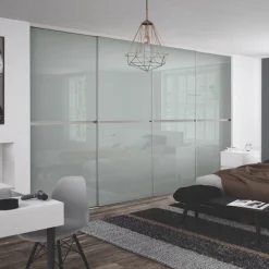 Spacepro Minimalist 4-Door Sliding Wardrobe Door Kit Silver Frame Arctic White Glass Panel 2416 X 2260mm -ClearAmber shop 335GP A1