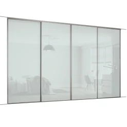 Spacepro Classic 4-Door Framed Glass Sliding Wardrobe Doors White Frame Arctic White Panel 2978 X 2260mm