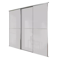 Spacepro Minimalist 3-Door Sliding Wardrobe Door Kit Silver Frame Grey Glass Panel 2718 X 2260mm