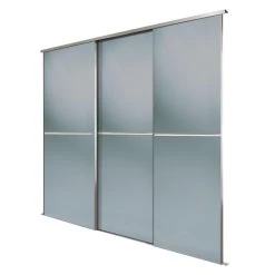 Spacepro Minimalist 3-Door Sliding Wardrobe Door Kit Silver Frame Grey Tinted Mirror Panel 1806 X 2260mm