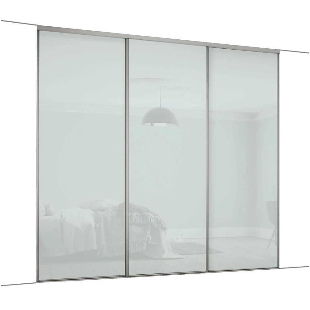 Spacepro Classic 3-Door Sliding Wardrobe Door Kit Silver Frame Arctic White Panel 2216 X 2260mm 3 Spacepro Classic 3-Door Sliding Wardrobe Door Kit Silver Frame Arctic White Panel 2216 X 2260mm