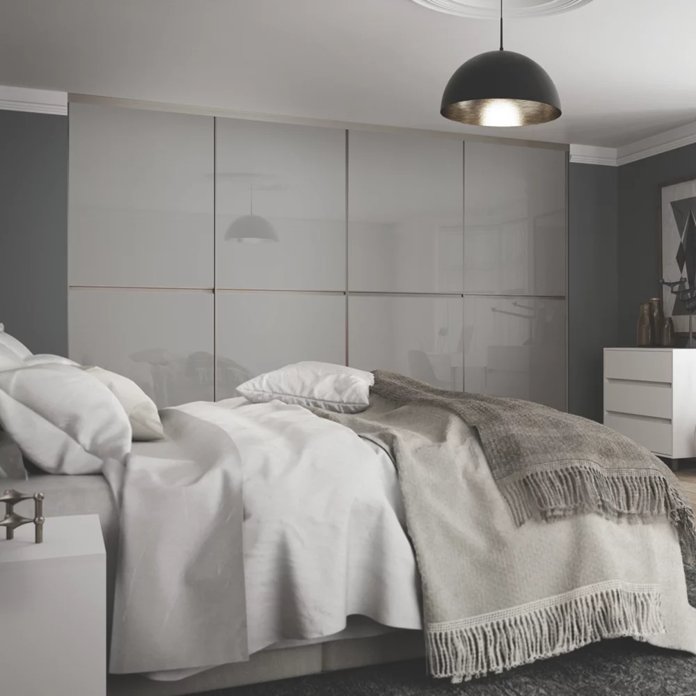 Spacepro Minimalist 4-Door Sliding Wardrobe Door Kit Silver Frame Grey Glass Panel 3024 X 2260mm 4 Spacepro Minimalist 4-Door Sliding Wardrobe Door Kit Silver Frame Grey Glass Panel 3024 X 2260mm - Image 2