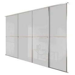 Spacepro Minimalist 4-Door Sliding Wardrobe Door Kit Silver Frame Grey Glass Panel 3024 X 2260mm