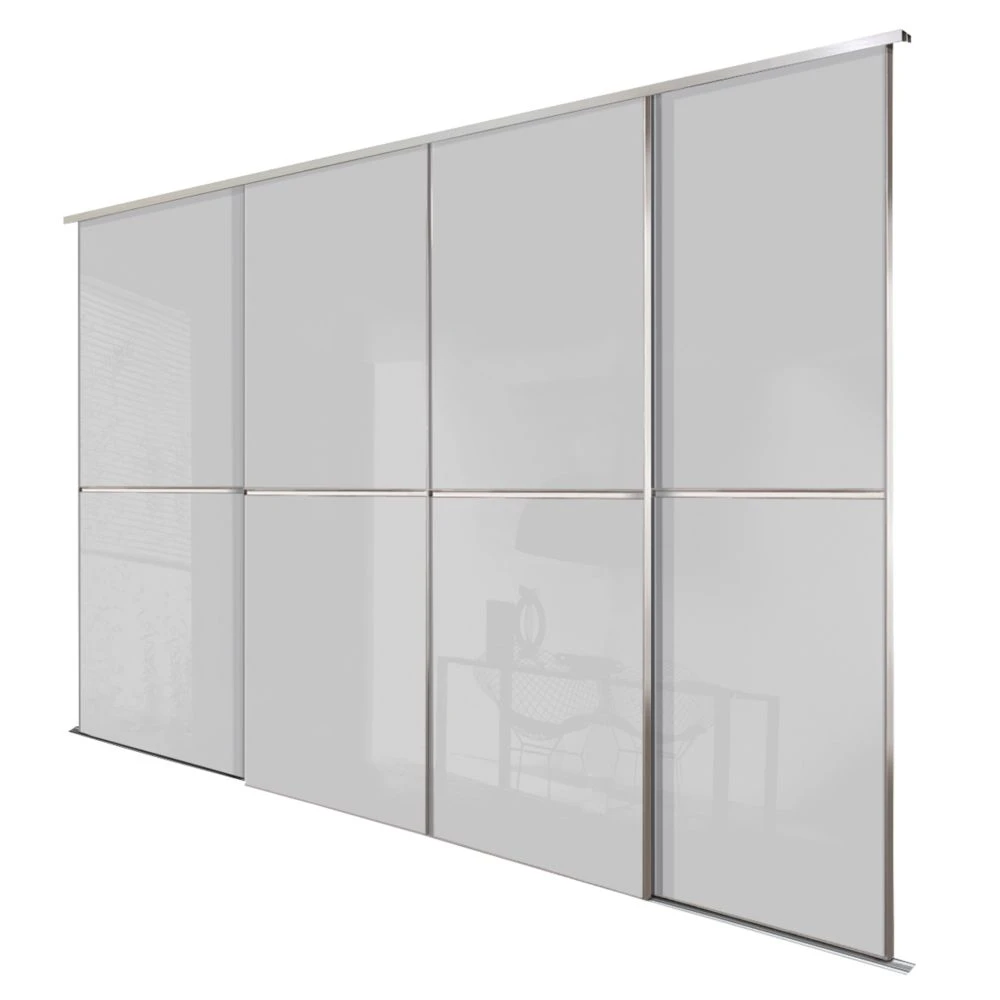 Spacepro Minimalist 4-Door Sliding Wardrobe Door Kit Silver Frame Grey Glass Panel 3024 X 2260mm 3 Spacepro Minimalist 4-Door Sliding Wardrobe Door Kit Silver Frame Grey Glass Panel 3024 X 2260mm