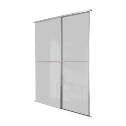 Spacepro Minimalist 2-Door Sliding Wardrobe Door Kit Silver Frame Grey Glass Panel 1816 X 2260mm