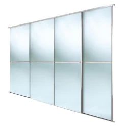 Spacepro Minimalist 4-Door Sliding Wardrobe Door Kit Silver Frame Mirror Panel 3024 X 2260mm