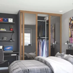 Spacepro Shaker 3-Door Framed Sliding Wardrobe Mirror Doors Oak Frame Mirror Panel 2136 X 2260mm -ClearAmber shop 4086F A2