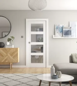 Jeld-Wen 4-Clear Light Primed White Wooden 4-Panel Shaker Internal Door 1981 X 686mm