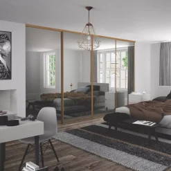 Spacepro Classic 4-Door Sliding Wardrobe Door Kit Oak Frame Mirror Panel 2370 X 2260mm -ClearAmber shop 428GK A1