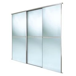 Spacepro Minimalist 3-Door Sliding Wardrobe Door Kit Silver Frame Mirror Panel 2262 X 2260mm
