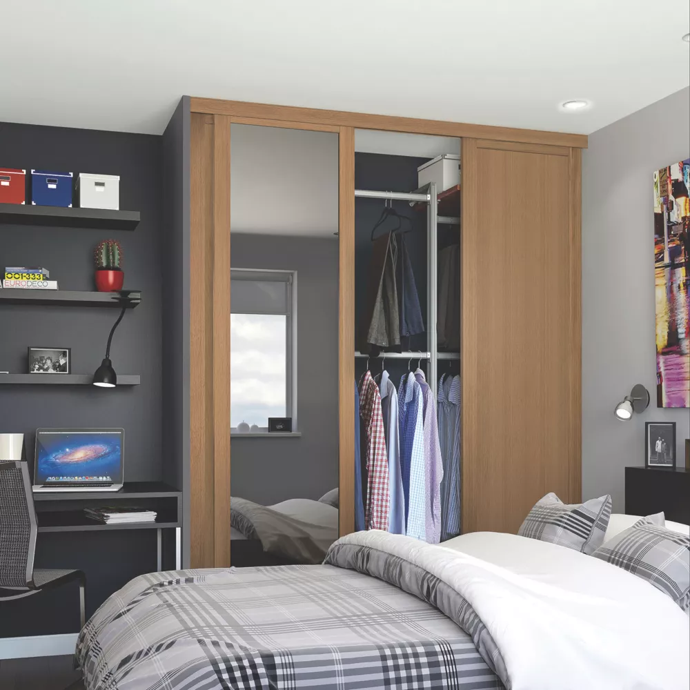 Spacepro Shaker 3-Door Sliding Wardrobe Doors Oak Frame Oak / Mirror Panel 2592 X 2260mm 4 Spacepro Shaker 3-Door Sliding Wardrobe Doors Oak Frame Oak / Mirror Panel 2592 X 2260mm - Image 2