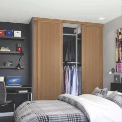 Spacepro Shaker 3-Door Panel Sliding Wardrobe Doors Oak Frame Oak Panel 1780 X 2260mm -ClearAmber shop 4609F A3