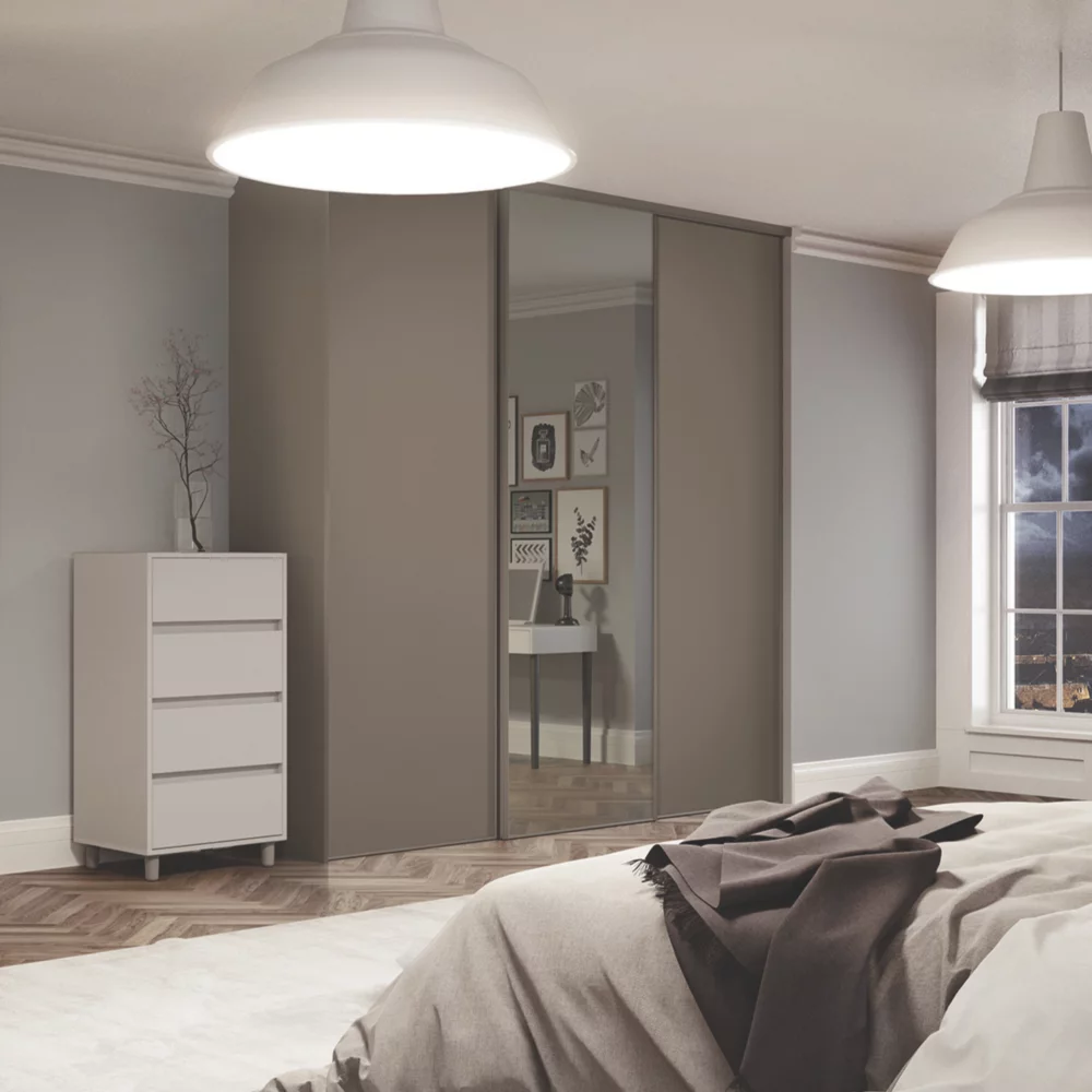 Spacepro Classic 3-Door Sliding Wardrobe Door Kit Stone Grey Frame Stone Grey / Mirror Panel 2672 X 2260mm 4 Spacepro Classic 3-Door Sliding Wardrobe Door Kit Stone Grey Frame Stone Grey / Mirror Panel 2672 X 2260mm - Image 2