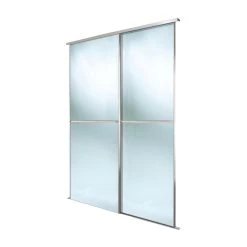 Spacepro Minimalist 2-Door Sliding Wardrobe Door Kit Silver Frame Mirror Panel 1816 X 2260mm