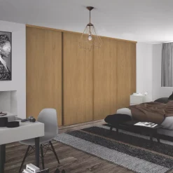 Spacepro Classic 4-Door Sliding Wardrobe Door Kit Oak Frame Oak Panel 2978 X 2260mm -ClearAmber shop 507GK A1