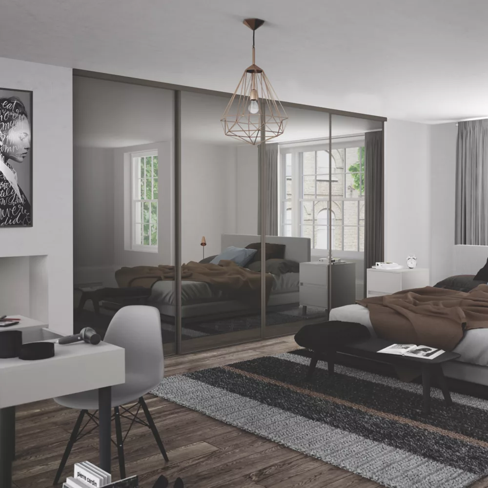 Spacepro Classic 4-Door Sliding Wardrobe Door Kit Stone Grey Frame Mirror Panel 2370 X 2260mm 4 Spacepro Classic 4-Door Sliding Wardrobe Door Kit Stone Grey Frame Mirror Panel 2370 X 2260mm - Image 2