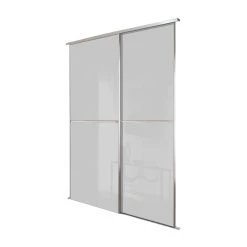 Spacepro Minimalist 2-Door Sliding Wardrobe Door Kit Silver Frame Grey Glass Panel 1208 X 2260mm