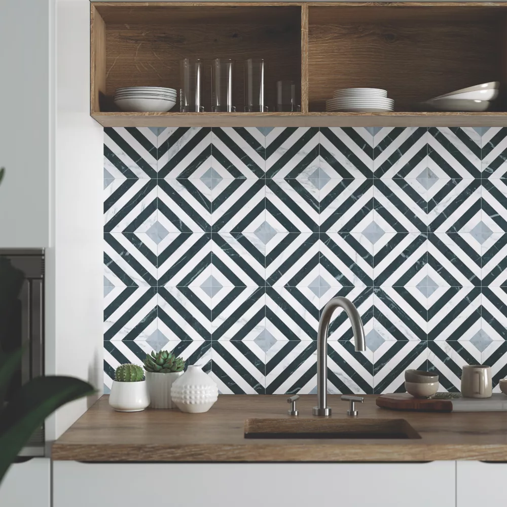 Marquis Diamante White / Grey / Black Porcelain Tile 331.5 X 331.5mm 12 Pack 5 Marquis Diamante White / Grey / Black Porcelain Tile 331.5 X 331.5mm 12 Pack - Image 3