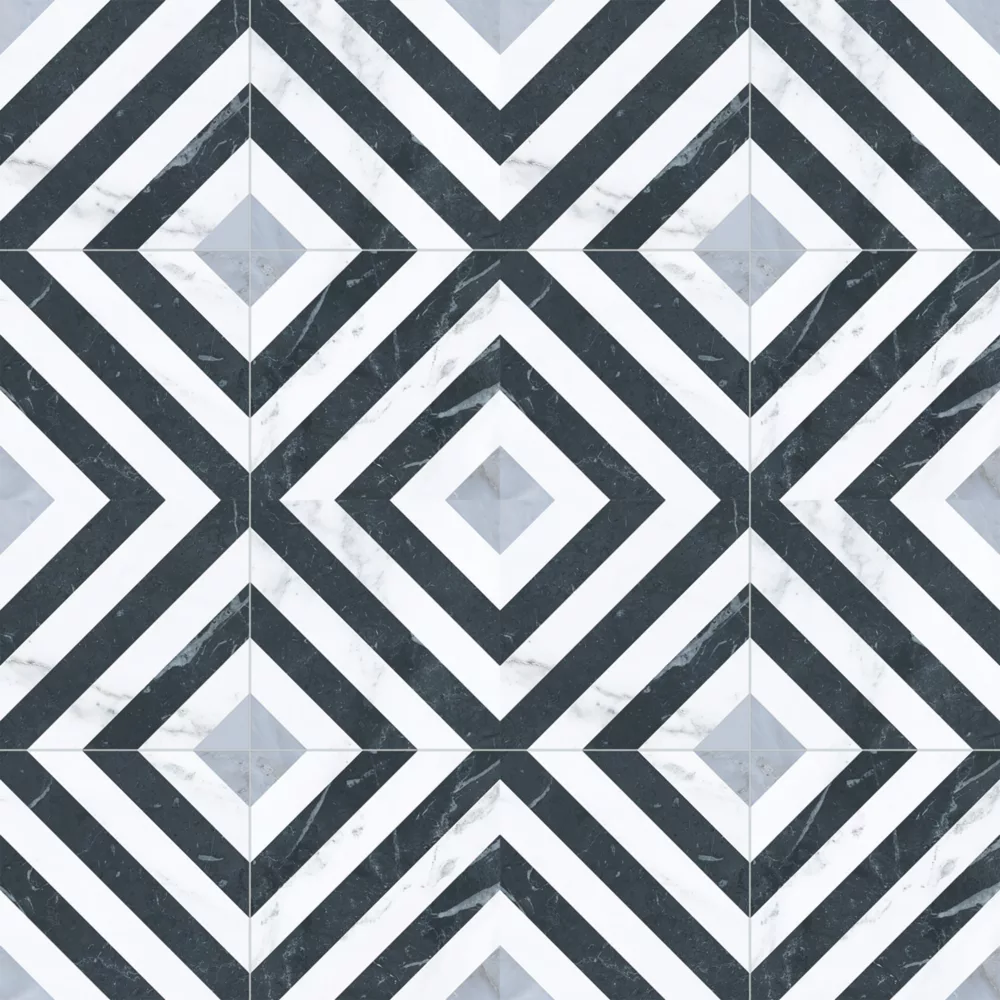 Marquis Diamante White / Grey / Black Porcelain Tile 331.5 X 331.5mm 12 Pack 3 Marquis Diamante White / Grey / Black Porcelain Tile 331.5 X 331.5mm 12 Pack