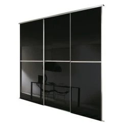 Spacepro Minimalist 3-Door Sliding Wardrobe Door Kit Silver Frame Black Glass Panel 2718 X 2260mm