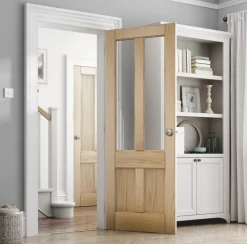 Jeld-Wen Deco 4-Clear Light Unfinished Oak Veneer Wooden 4-Panel Internal Door 1981 X 762mm