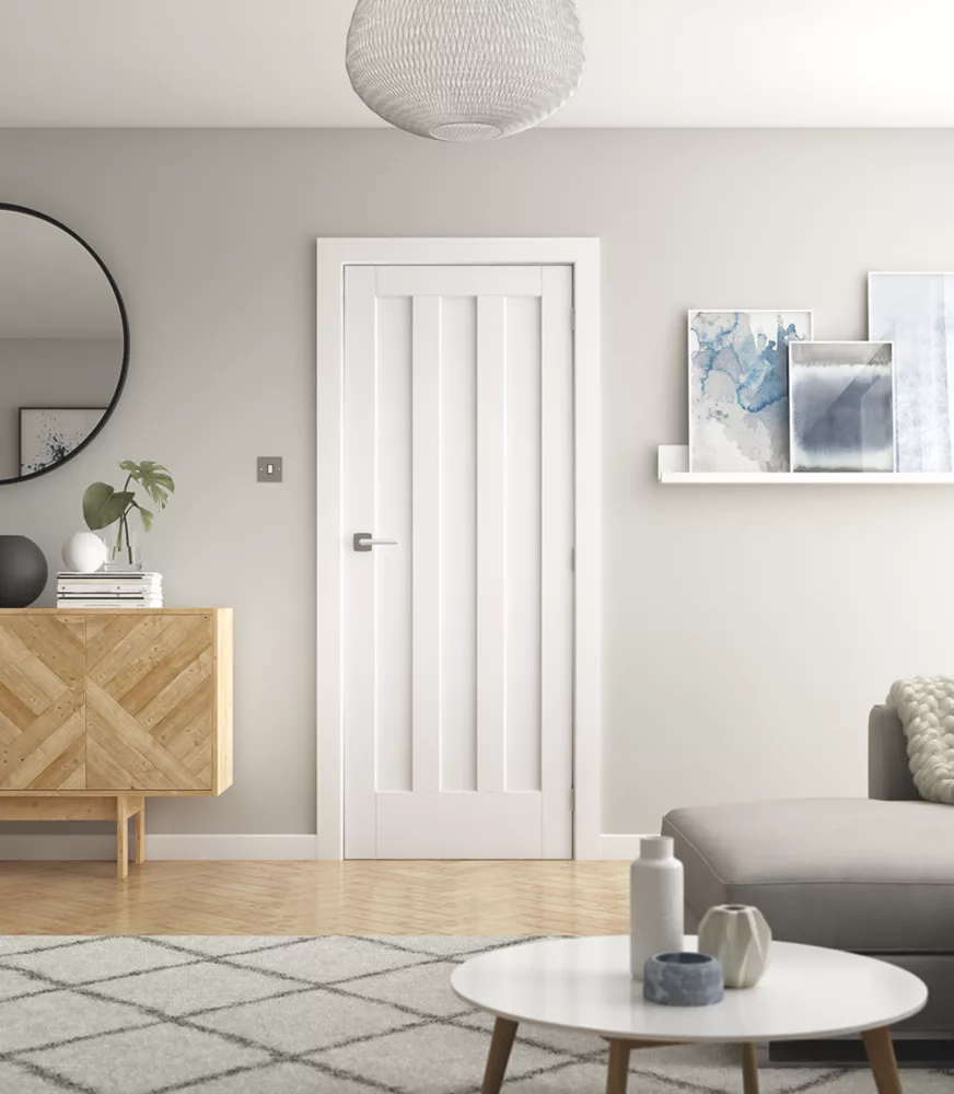 Jeld-Wen Aston Primed White Wooden 3-Panel Internal Door 1981 X 838mm 3 Jeld-Wen Aston Primed White Wooden 3-Panel Internal Door 1981 X 838mm