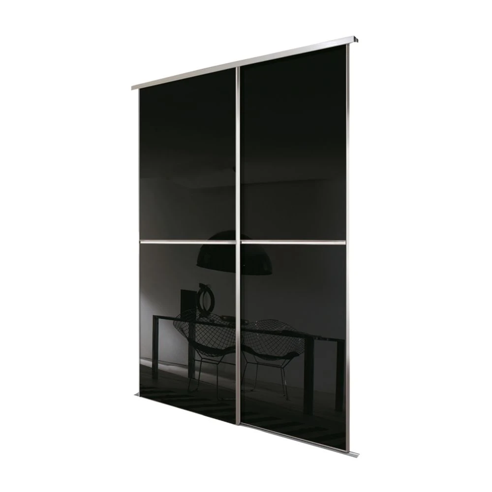Spacepro Minimalist 2-Door Sliding Wardrobe Door Kit Silver Frame Black Glass Panel 1512 X 2260mm 3 Spacepro Minimalist 2-Door Sliding Wardrobe Door Kit Silver Frame Black Glass Panel 1512 X 2260mm