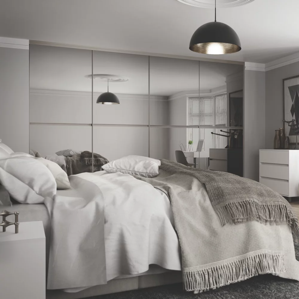 Spacepro Minimalist 4-Door Sliding Wardrobe Door Kit Silver Frame Mirror Panel 2416 X 2260mm 4 Spacepro Minimalist 4-Door Sliding Wardrobe Door Kit Silver Frame Mirror Panel 2416 X 2260mm - Image 2