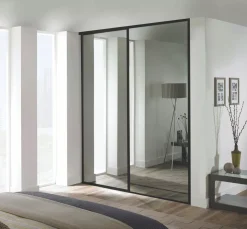 Spacepro Classic 2-Door Framed Sliding Wardrobe Doors Black Frame Mirror Panel 1793 X 2260mm -ClearAmber shop 6262F A2