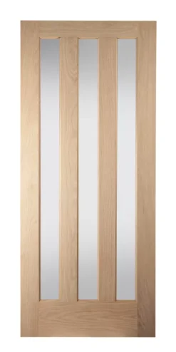 Jeld-Wen Aston 3-Obscure Light Unfinished Oak Veneer Wooden 3-Panel Internal Door 1981 X 762mm